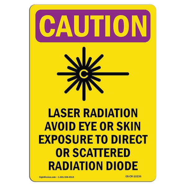 OSHA RADIATION Sign, Laser Radiation Avoid W/ Symbol, 18in X 12in Aluminum, 18" H, 12" W, Portrait